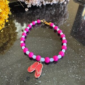 Pink and White Beaded Bracelet / Anklet with Red Shoe Charm